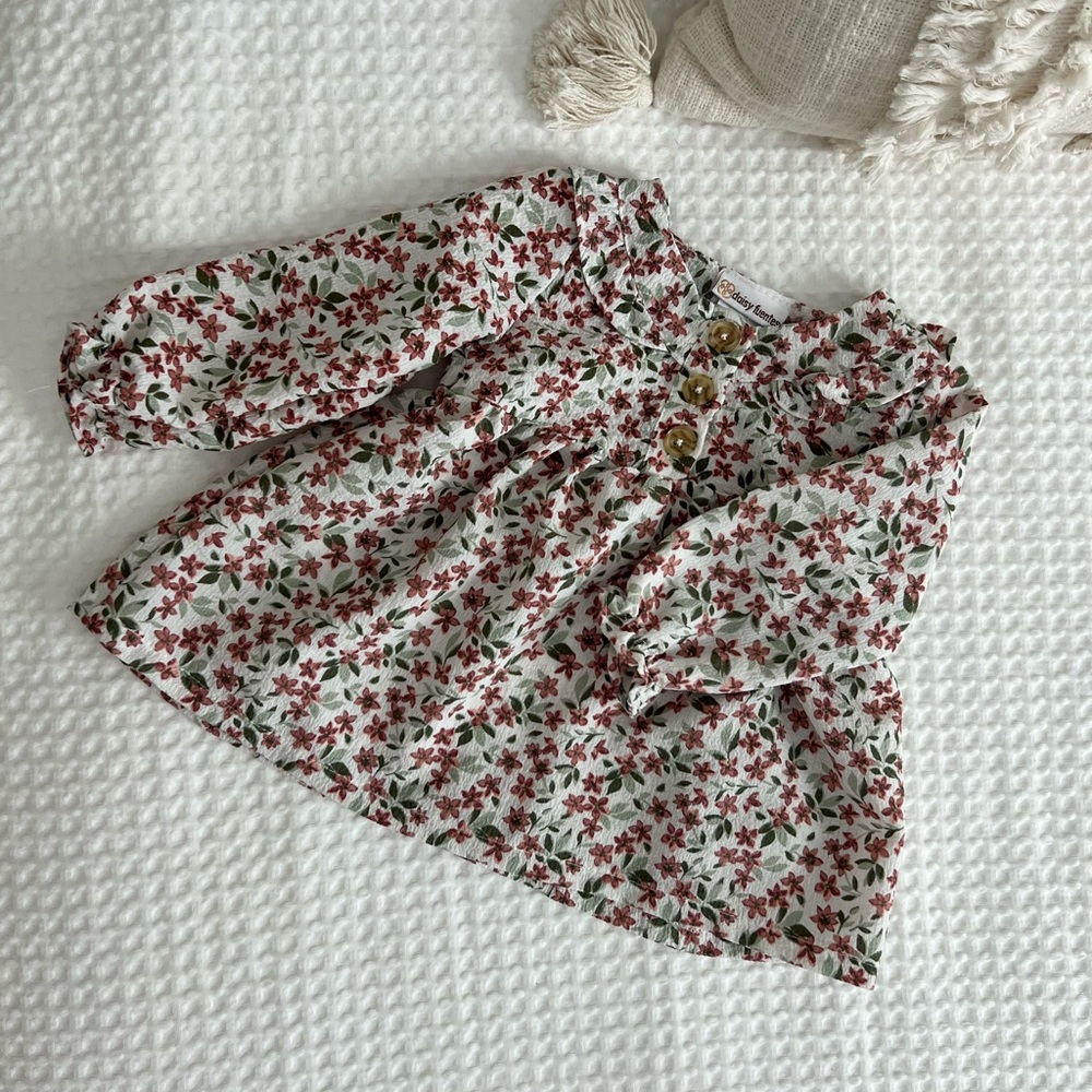 Floral Long Sleeve Baby Top - Peter Pan Collar